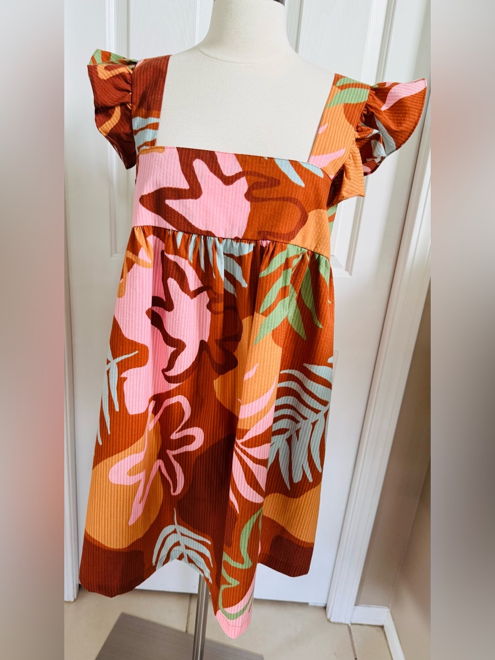 Open edit gorgeous Orange Floral Print Square-Neck Sundress